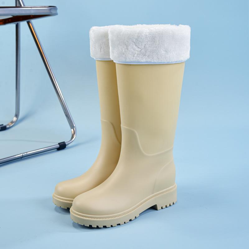 Fashion rain shoes women's velvet water shoes waterproof and non-slip rain boots long tube water shoes soft sole comfortable water boots