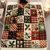 Coperta Decorativa Patchwork in Flanella con Fiocchi di Neve Natalizi, Agrifoglio, Plaid e Motivi a Bacche per Divano Letto