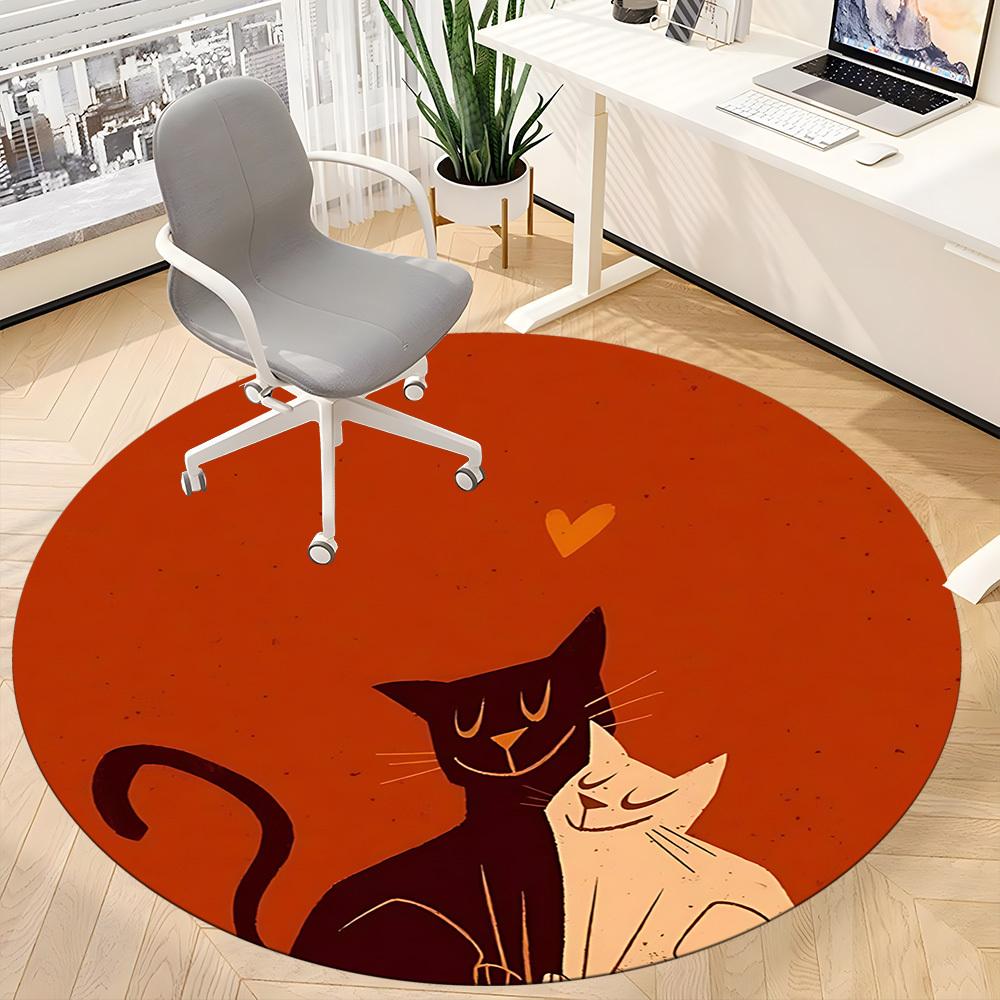 1PC Cat Love Office Round Area Rug,  Mat Suitable ForOffice, Under Office Chairs Bedroom Living Room Home Decor, Room Deco