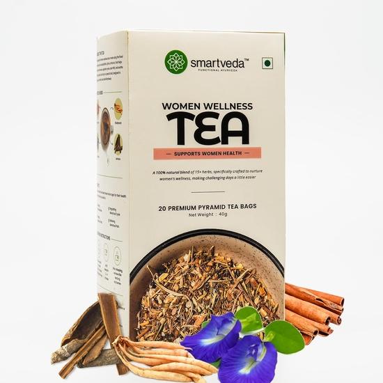 Smartveda Women's Wellness Tea | Herbal Tea Blend with Shatavari, Cinnamon, Ashoka, Chamomile, 15+ Herbs | 20 Tea Bags