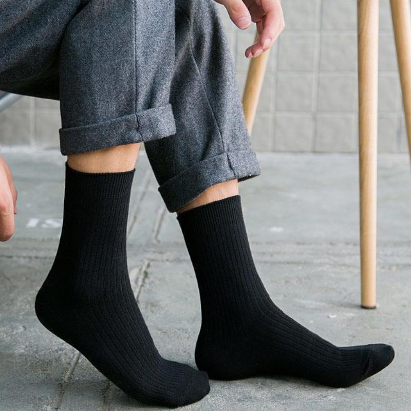 36-44 Plus High Quality Men's Business Cotton Socks Medium Vertical Stripe Breathable Sports Socks