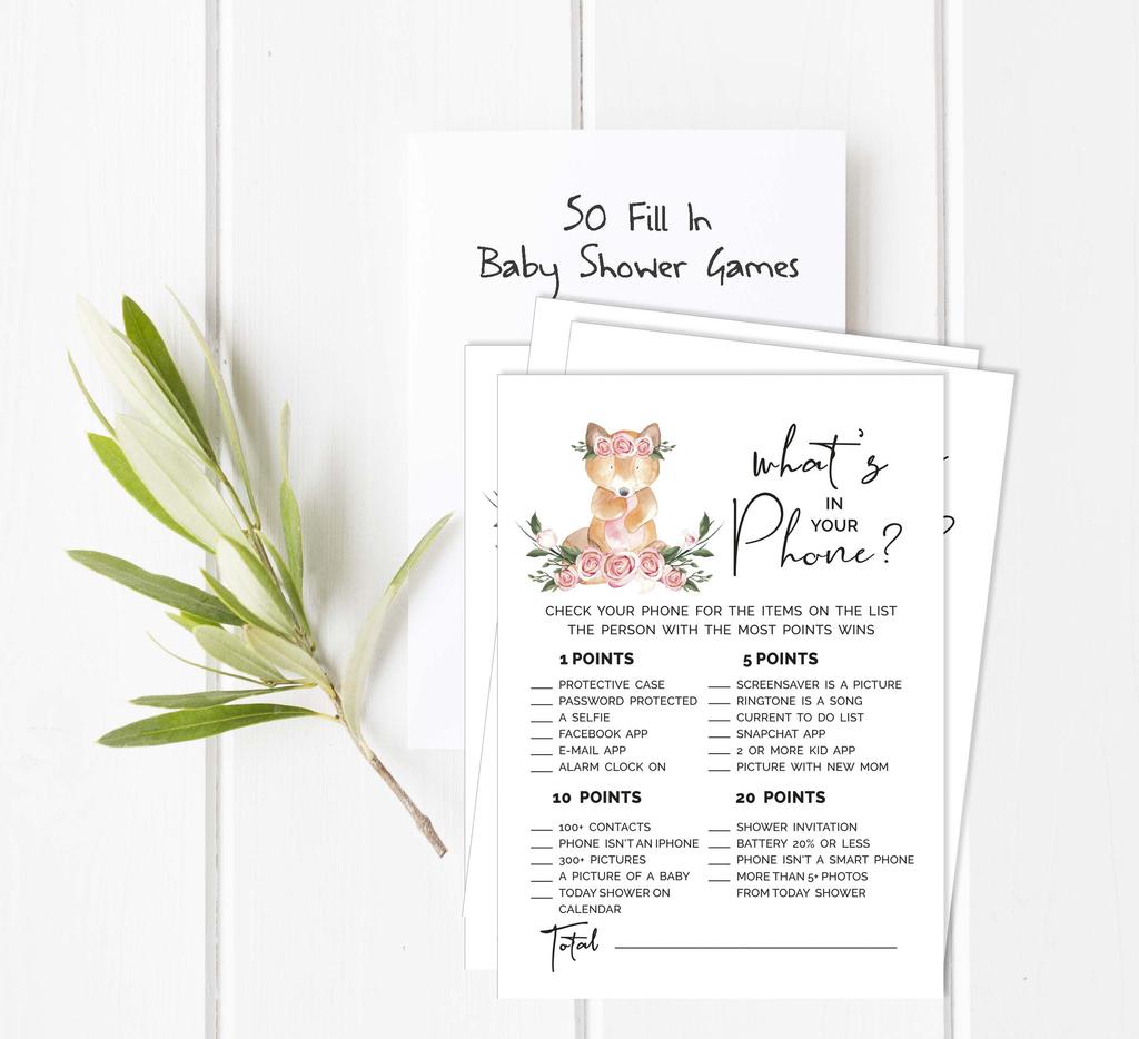 Inkdotpot Fox Animal Baby Shower Game Set Of 50 BabyA  AlphabetA  ABCA  Game Gender Neutral Party