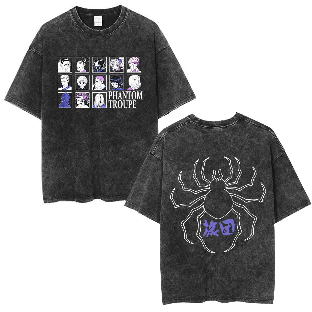 Vintage Washed Anime Hunter X Hunter T Shirt Spider Phantom Troupe Hisoka Chrollo Short Sleeve Tshirt Men Women Summer Tshirts