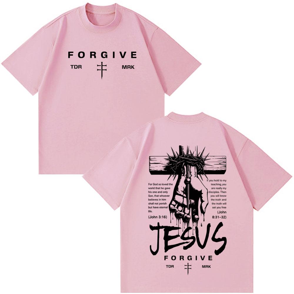 Jesus Forgive Vintage Fashion Graphic Tshirt Unisex Unisex Casual Loose Tshirts Shortsleeved Oversized Hiphop Cotton Tshirts