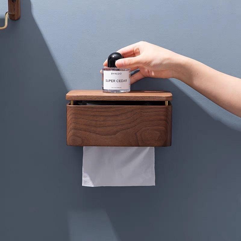 Toilettenpapierbox Home Wohnzimmer Fortschrittliche Toilette Massivholz-Papierbox Wandmontierte Papierbox Taschentuch-Aufbewahrungsboxen