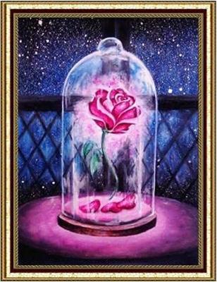 AN-diaart [Impression sur Cadre] Kit d'Art Diamant, 30cm x 42cm, Disney La Belle et la Bête Rose, Taille A3, Puzzle Point de Croix, Fait Main, Pierre de Perle de Couleur