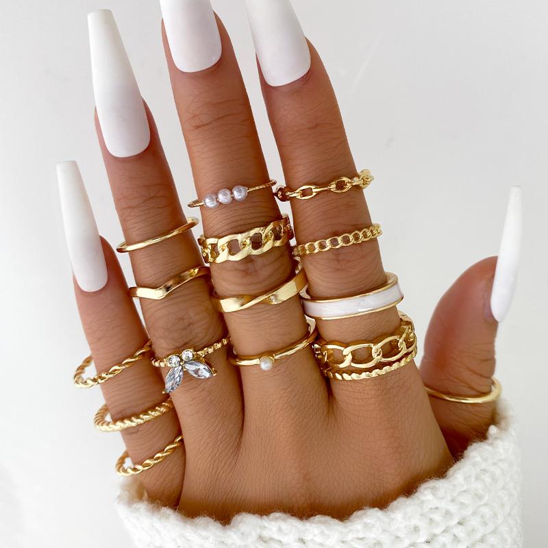 Boho Gold Color Snake Rings Set For Women Vintage Geometric Cross Heart Butterfly Rings Female Finger Rings Trendy Jewelry Gifts