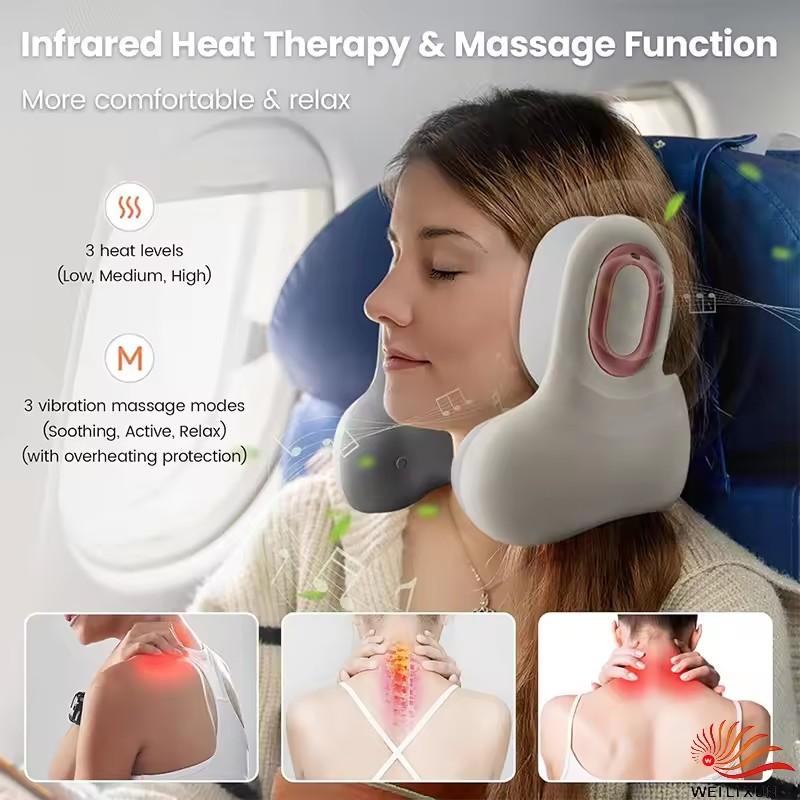 3-in-1 Nackenkissen für Reisen, Bluetooth-Kopfhörer mit Geräuschunterdrückung, Nackenmassagegerät und Heizfunktion, U-förmig, Memory-Schaum, Flugzeugkissen