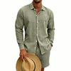 Men's Cotton And Linen Casual Long-Sleeve And Shorts Set