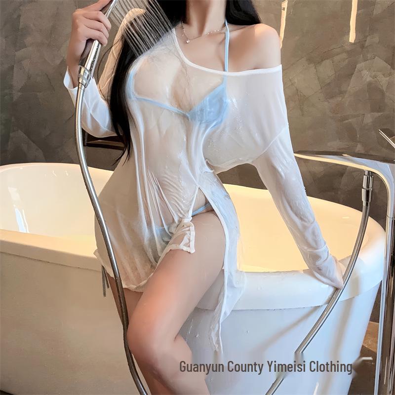 

Женский сексуальный сет бикини из трех частей с сеткой и быстросъемной накидкой One Size [recommended 40-65 kg]