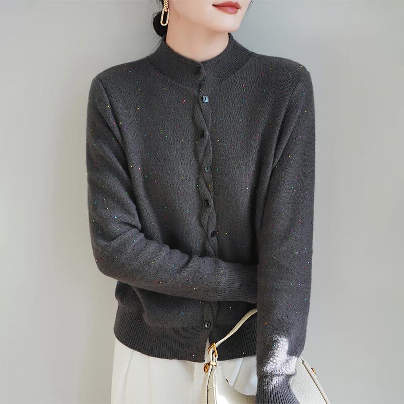 Women's Sequin Wool Blend Semi-High Neck Cardigan