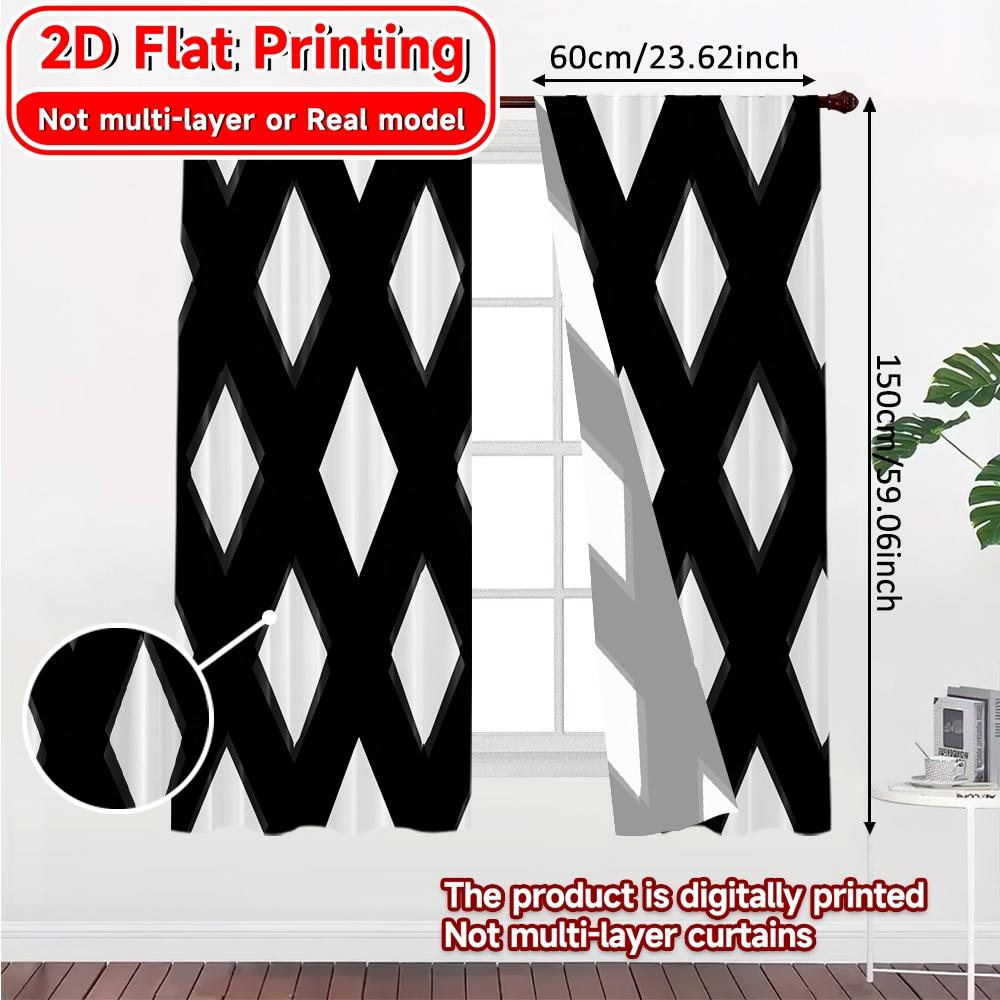 2D Flat Printing  2pcs Diamond Rhythm Chic Pattern Curtains 100% Polyester Curtains Thermal Insulation   and Room Darkening