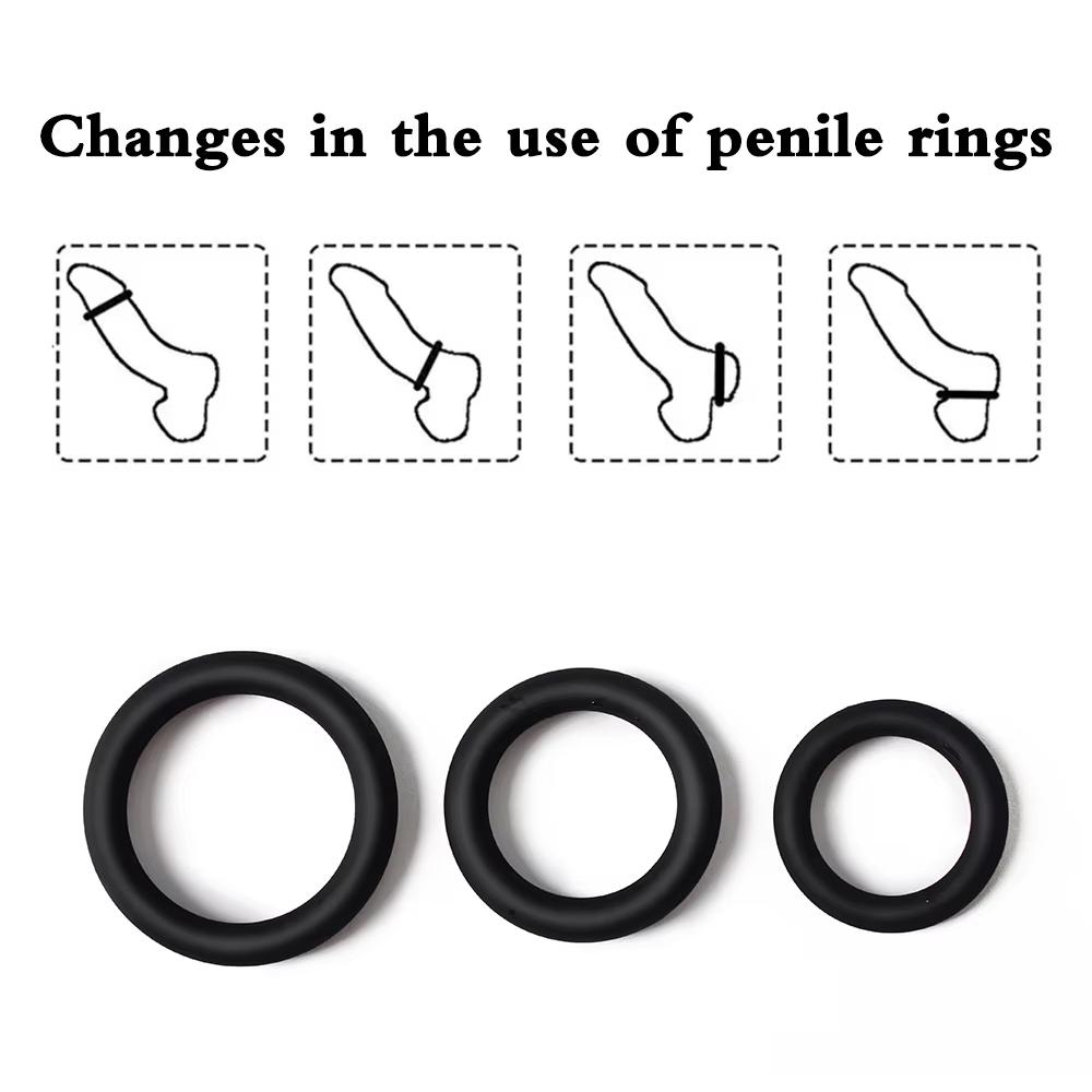 3Pcs Black Male Set Silicone Rubber Stretchy  Delay Ejaculation  Rings