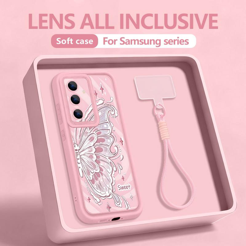 Wrist Lanyard Case For Samsung Galaxy S26 S24 S25 Ultra S23 S25 FE A57 A17 A37 A56 A16 A55 A54 A15 A25 Dreamy Butterfly Cover