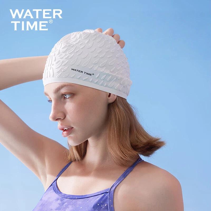 WATERTIME Silicone Swimming Cap, for Long Hair, Ear Protection, Large Size, Waterproof, White