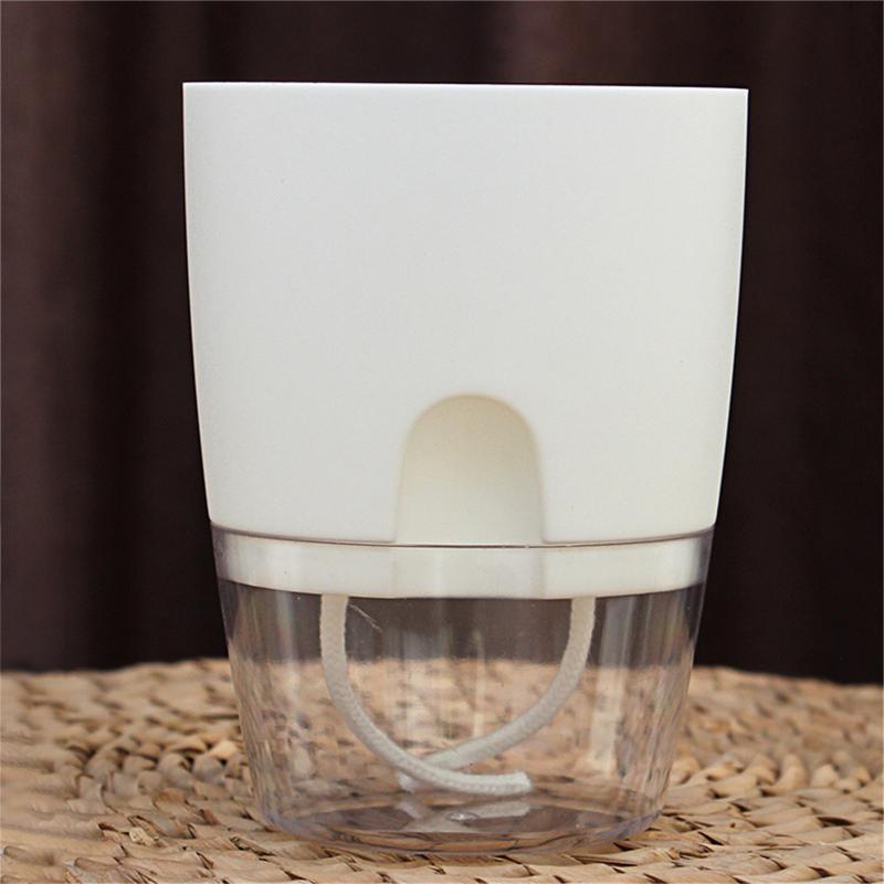 Transparent Dubbellagers Plastblomkruka Självvattnande Blomkruka Bomullsrep Vattning Växtkruka Med Injektionsport