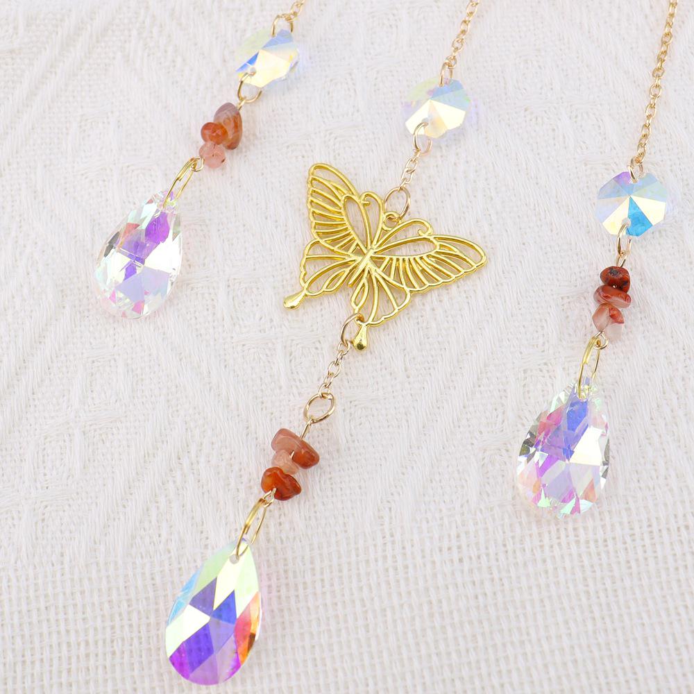Natural Crystal Butterfly Wind Chime: Moon Pendant & Sun Catcher for Home & Garden T85