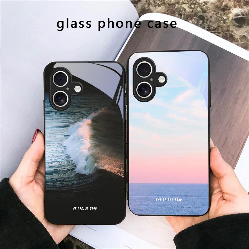 Dark Colored Seawater For iPhone 17 Air 16 E 15 Plus 14 Pro Max 13 12 Mini 11 5 6 7 8 Plus XR XS Max SE Black Glass Phone Case