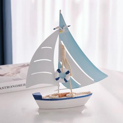 Iron Craft Sailing Model Ocean Style Woode Base Desktop Boat Ornament Mediterranean Mediterranean Sailboat Ornament Home Decor