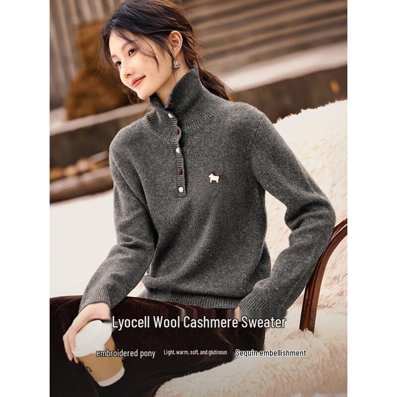 XWI Women s Half-High Collar Wool Blend Slim Knit Top One Size