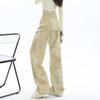 Gelbe Retro-Jeans mit hohem Bund, Batikmuster und weitem Bein für den Sommer
