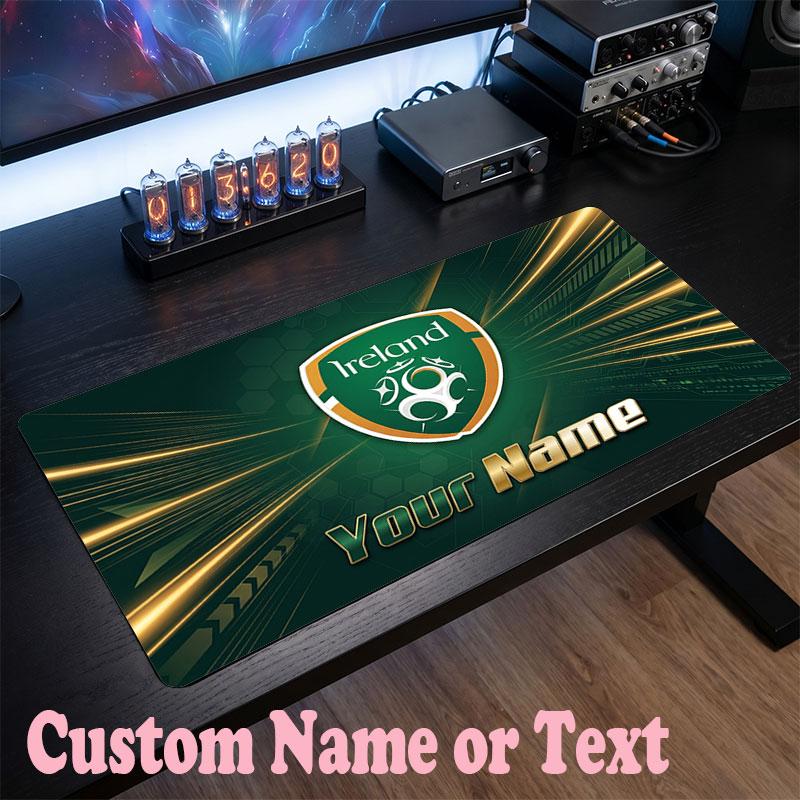 Irland Rugby Personalisierte Namens-Text-Mausmatte, Große Schreibtisch-Mausmatte, Personalisierte Home-Office-Geschenkidee