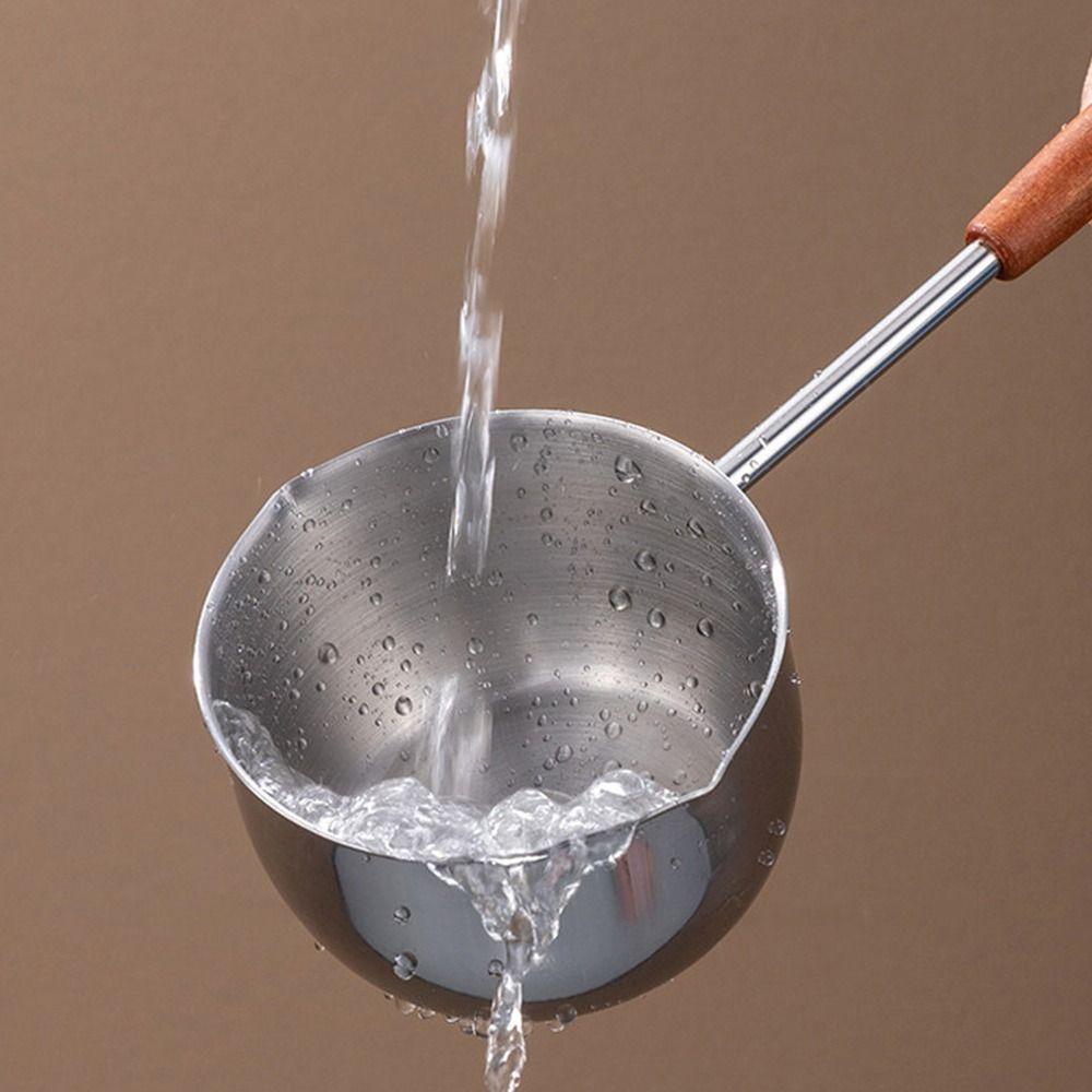 Wooden Handle Milk Pan Long-handled Oil Splashing Gadget  for Preventing Hot Oil From Scorching