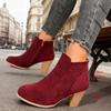 Autumn and Winter New Round Toe Solid Color High Heel Short Tube Side Zipper Fashion Boots Women