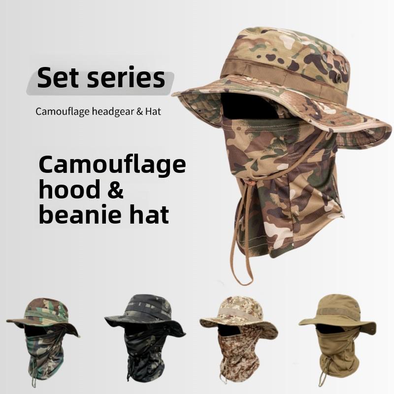 2Pcs/Set Wide-brimmed Hat Balaclava Mixed Set Men Sunscreen Boonie Cap Outdoors Hiking Camping Sun Hat Fisherman Hat