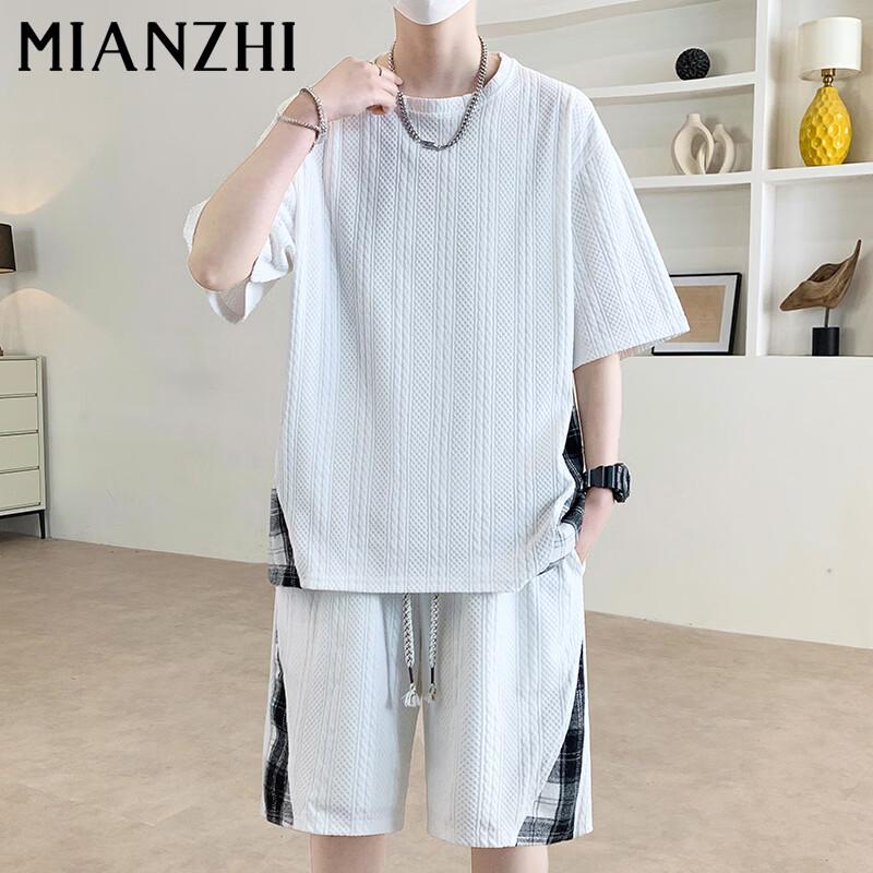 

Men s Summer Jacquard Short Sleeve & Casual Pants Set 2XL