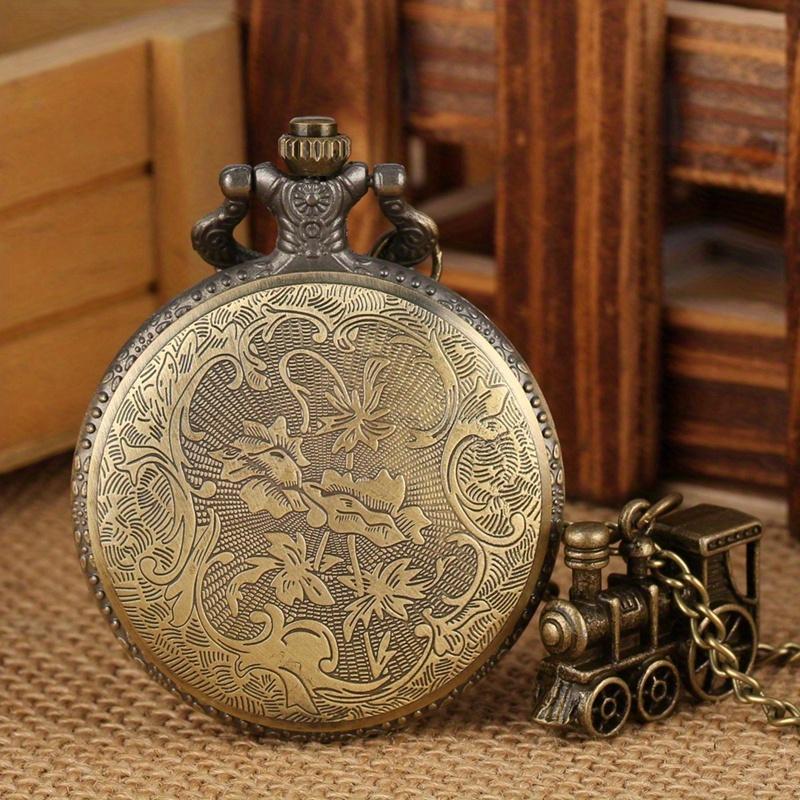 Quartz Pocket Watch Train Locomotive Engine Necklace Pendant Chain Train Accessory Best Gift