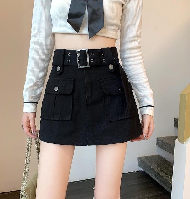 

Юбка-брюки из денима в корейском стиле с высокой талией и поясом для женщин - Коллекция Лето 2025 Extra Large чёрный