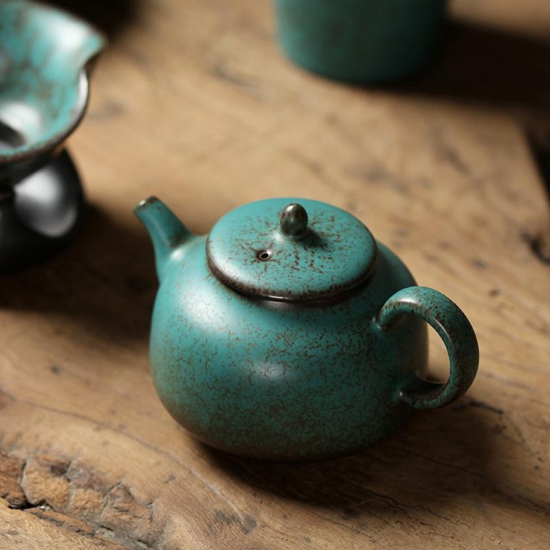 160ml Ceramic Teapot Kiln Change Peacock Green Kung Fu Tea Set