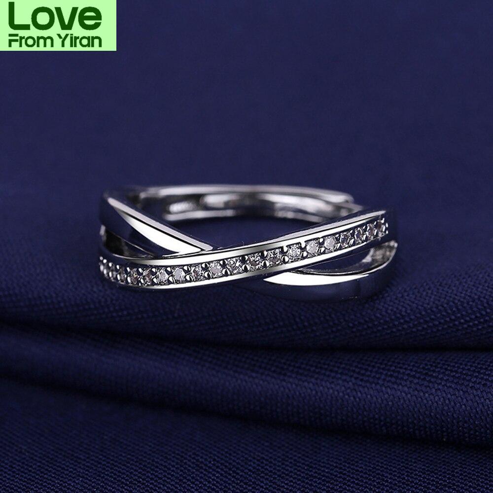 New Women Ring 18k White Gold Fashion Cross Row Adjustable S925 Silver Rings Diy Jewelry Festival Birthday Gift