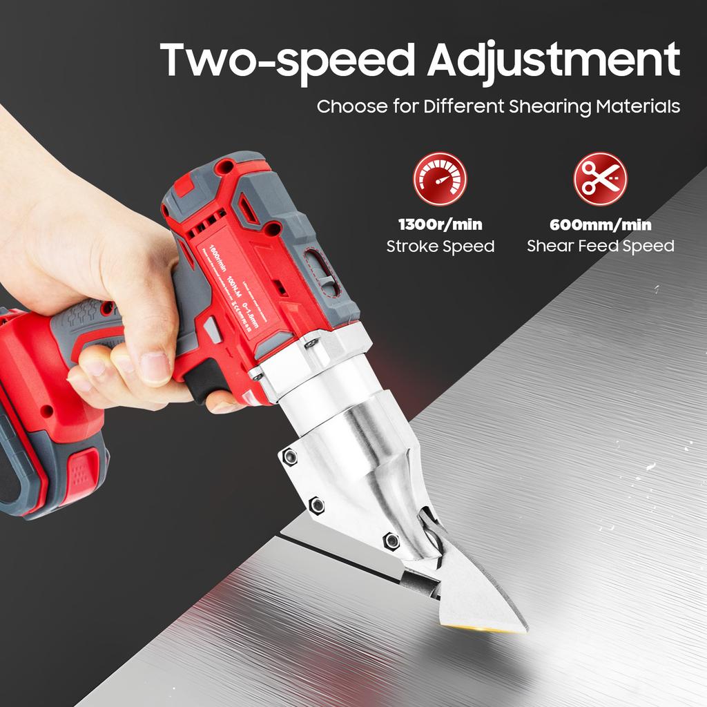 21V High-speed Rotating Head Electric Metal Cutter, Dual Speed Adjustable Cutting Tool with Box & LED Light for Iron, Aluminum