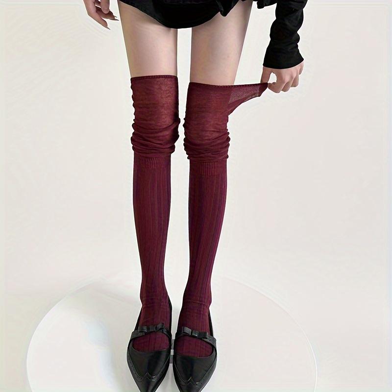 Women Thin Washable Solid Casual Long Stacked Vintage Knee-High Socks Fashion High Elasticity Outdoor Polyester Stockings 1 Pair