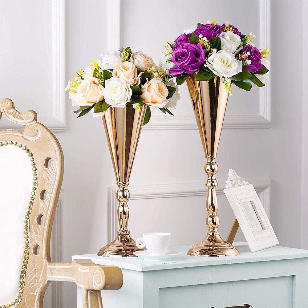 Golden Silver Metal Vases European Style Centerpiece Vases Candle Holder  Home Wedding Decor