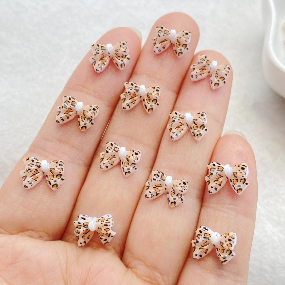 50Pcs Cute Mini Colorful Leopard Print Bow Nail Art Resin Designer Charms DIY Craft For Nail 3D Decorations Jewelry