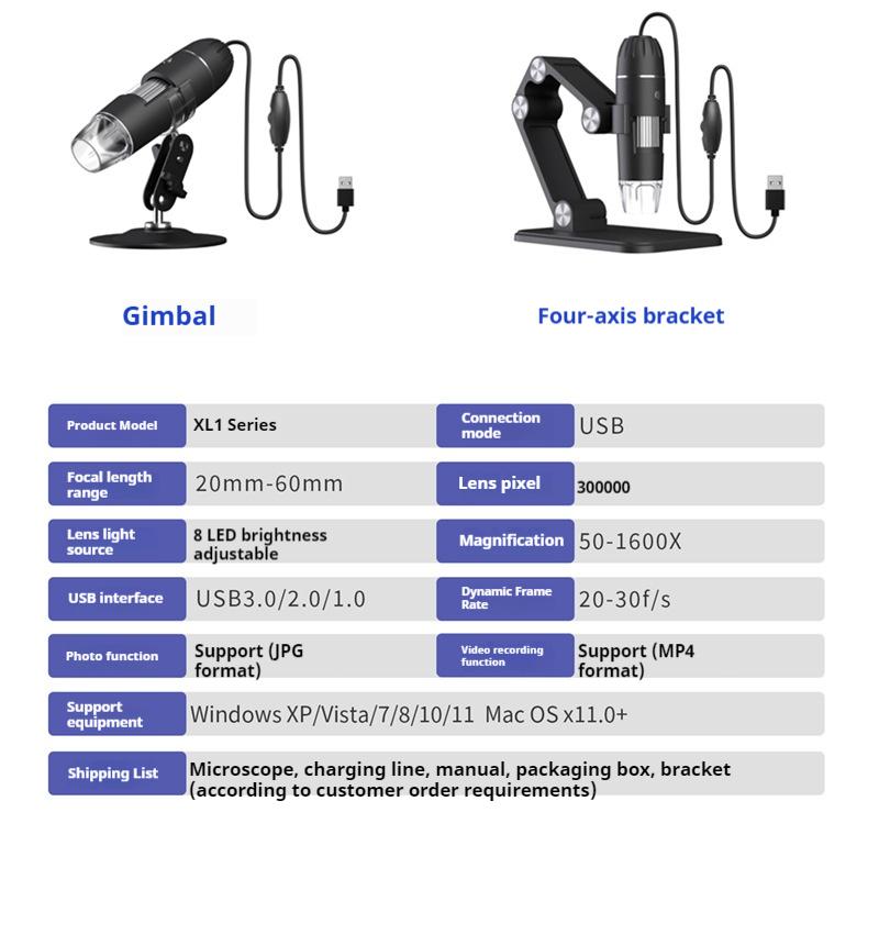 1600X Portable Electronic Microscope Zoom Digital Microscope with Stand Optical Microscope for Jewelry Appraisal Video