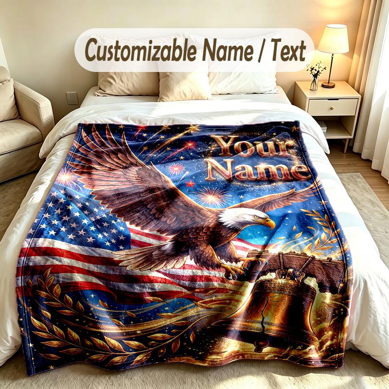 American Patriotic Theme Custom Blanket Personalized Name & Text Customized Soft Warm Throw Blanket Home Decor