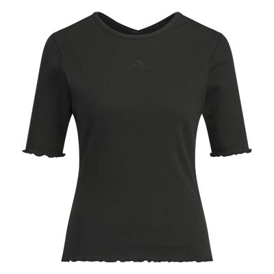Lux Ad Ripp T-Shirt Bequemes Geripptes Sportliches Freizeit Kurzarm T-Shirt Damen Oberteile Schwarz JL5093