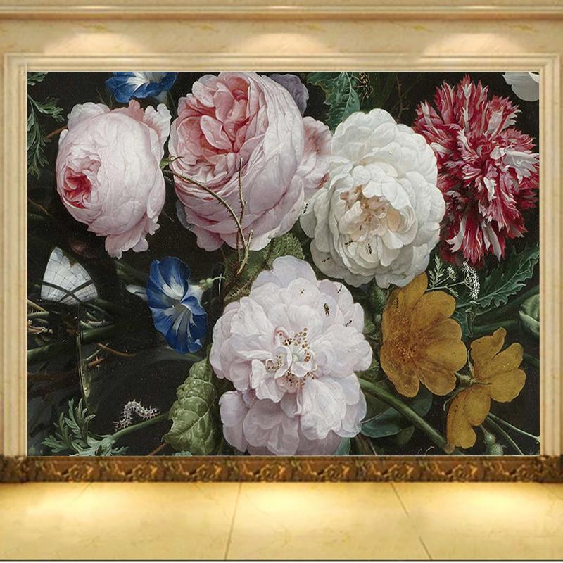 Europäische Retro Blumen Schmetterling Grün Ziegel Foto Hintergrund Malerei Tapete für Schlafzimmer Wohnzimmer Wand Dekor Wand Stickrt
