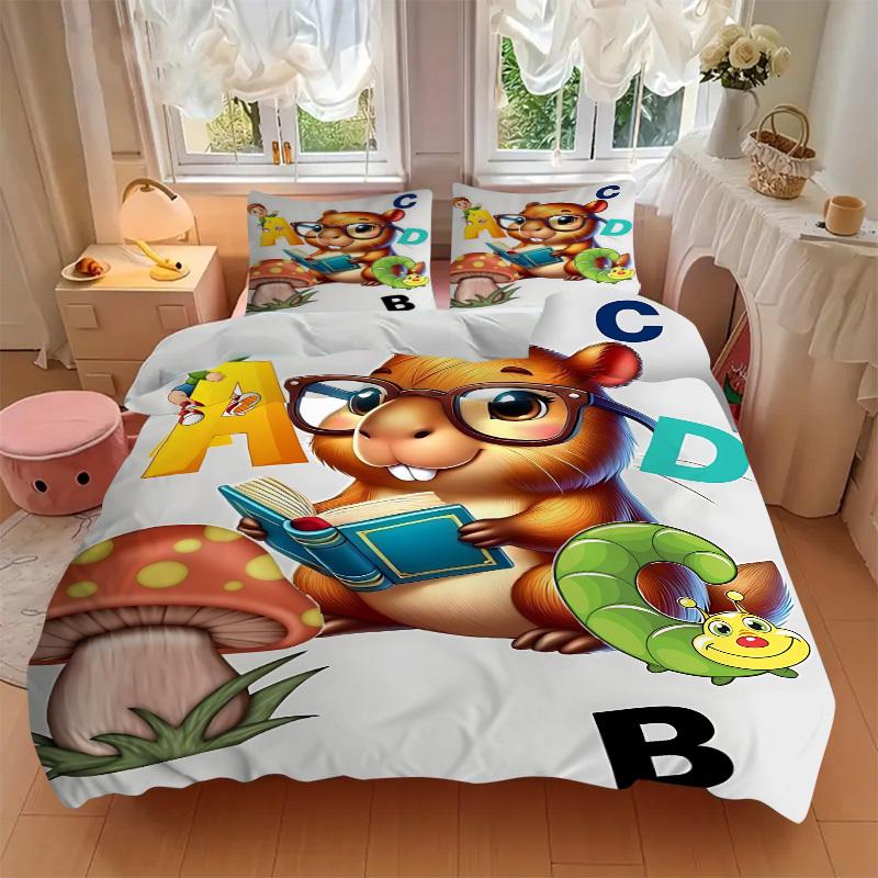 3pcs Capybara Print Duvet Cover Set - Machine Washable, Includes 1 Cover and 2 Pillowcases, No Core Included yy251013046