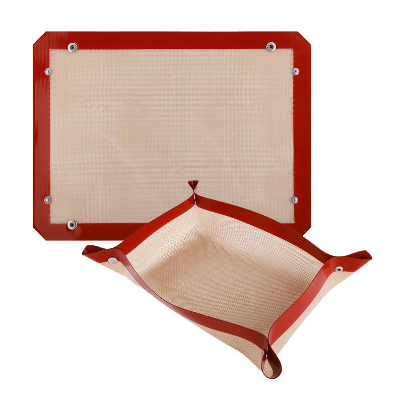 1PC Silicone Fiber Baking Mat With Button , Reusable Corners Snap Together To Form Leakproof & Non Stick Baking Tray, Oven Liner