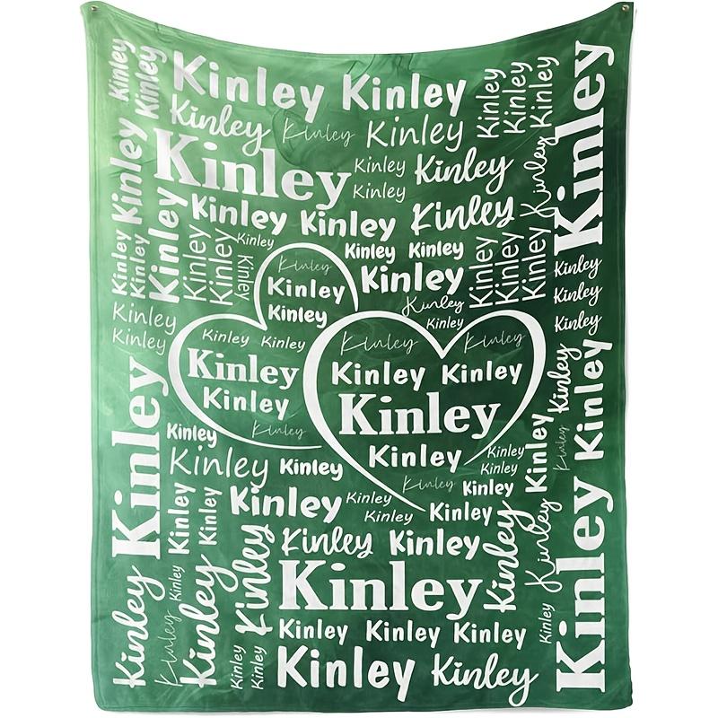 Personalized Custom Name Blanket Flannel with Gradient Green Heart Name Design All Season Luxury Gift for Christmas Gift