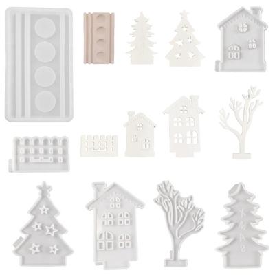 Christmas Tree Candle Holder Silicone Molds House Candlestick Mould Craft Supplies Plaster Molds for Table Decorations