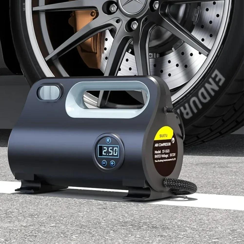 Portable Vehicle Air Compressor, 12 V DC, Tire Inflator, Digital Pressure Gauge, LED Light, Car, Motorcycle, Bicycle, Ball