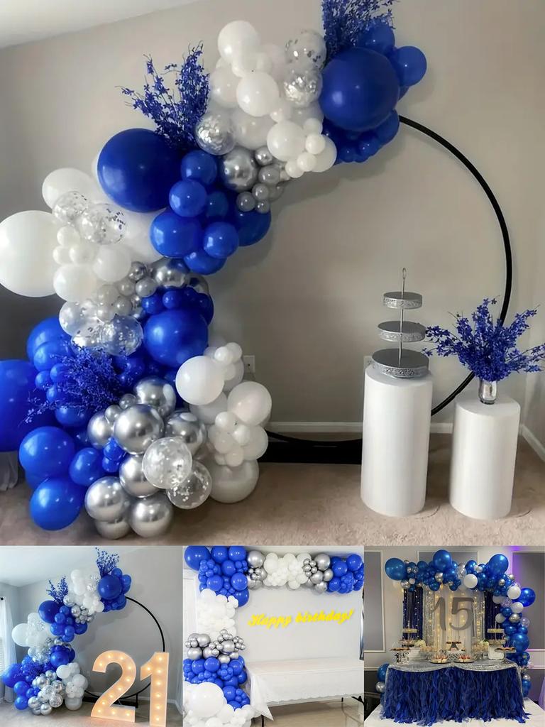 125Pcs blue, white, silver latex balloon set suitable for birthday parties, weddings, Valentine's Day party decorations