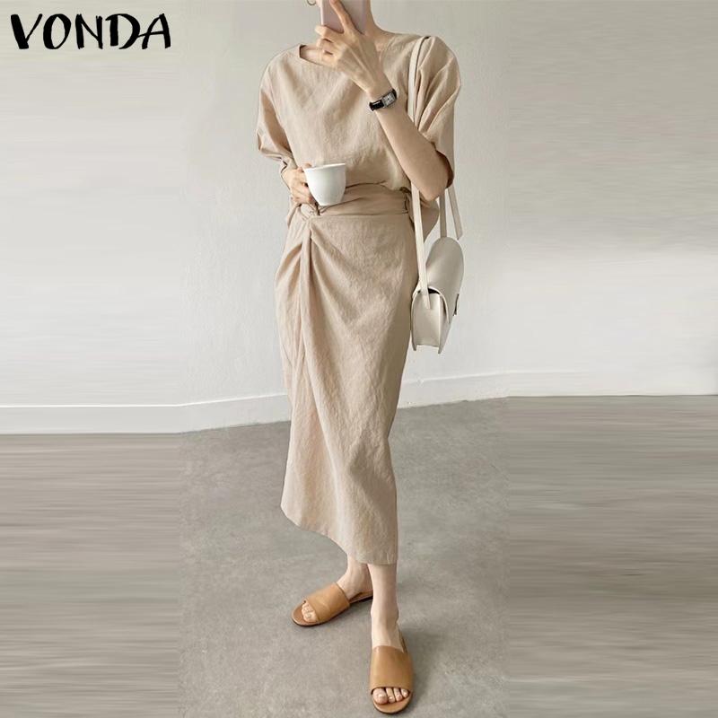 

Летние женские комплекты из 2 предметов VONDA, топы с квадратным воротником и короткими рукавами и длинные юбки с высокой талией