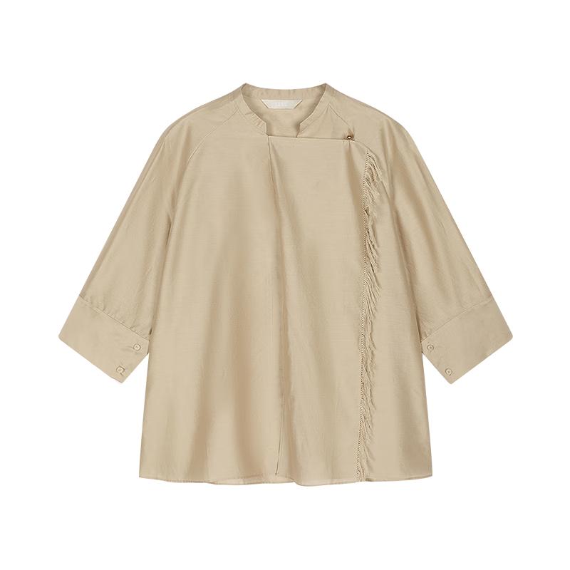 LESS 2025 Autumn Stand Collar Three-Quarter Sleeve Shirt